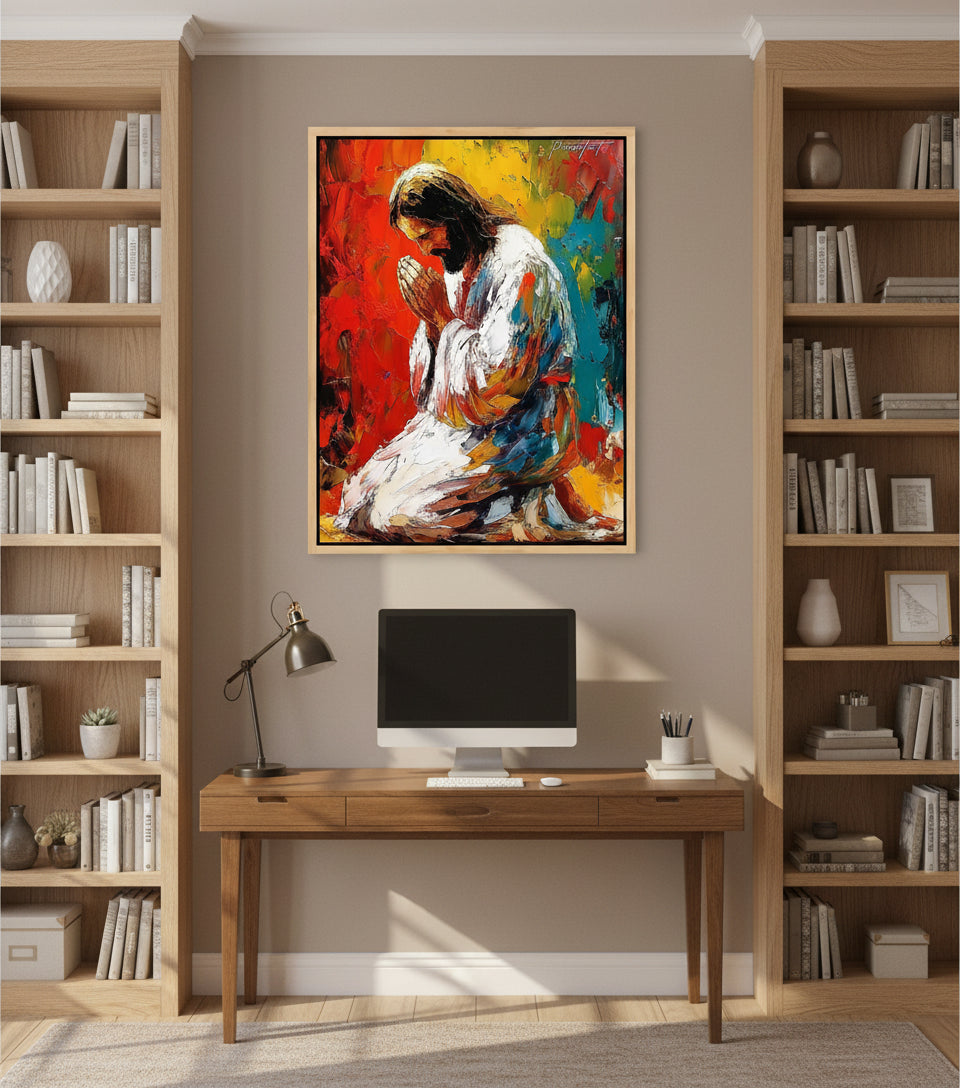 Colorful Jesus Praying – Abstract Oil Painting faithfulprints