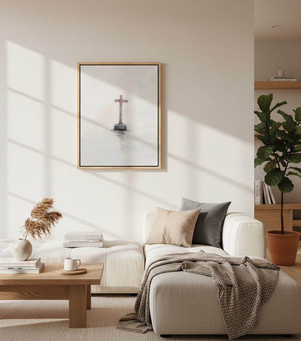 The Cross in Still Waters – Minimalist Christian Wall Art | FaithfulPrints