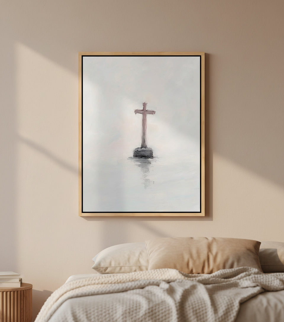 The Cross in Still Waters – Minimalist Christian Wall Art | FaithfulPrints