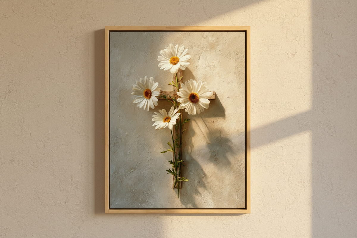Grace in Bloom – Floral Cross Christian Canvas Wall Art