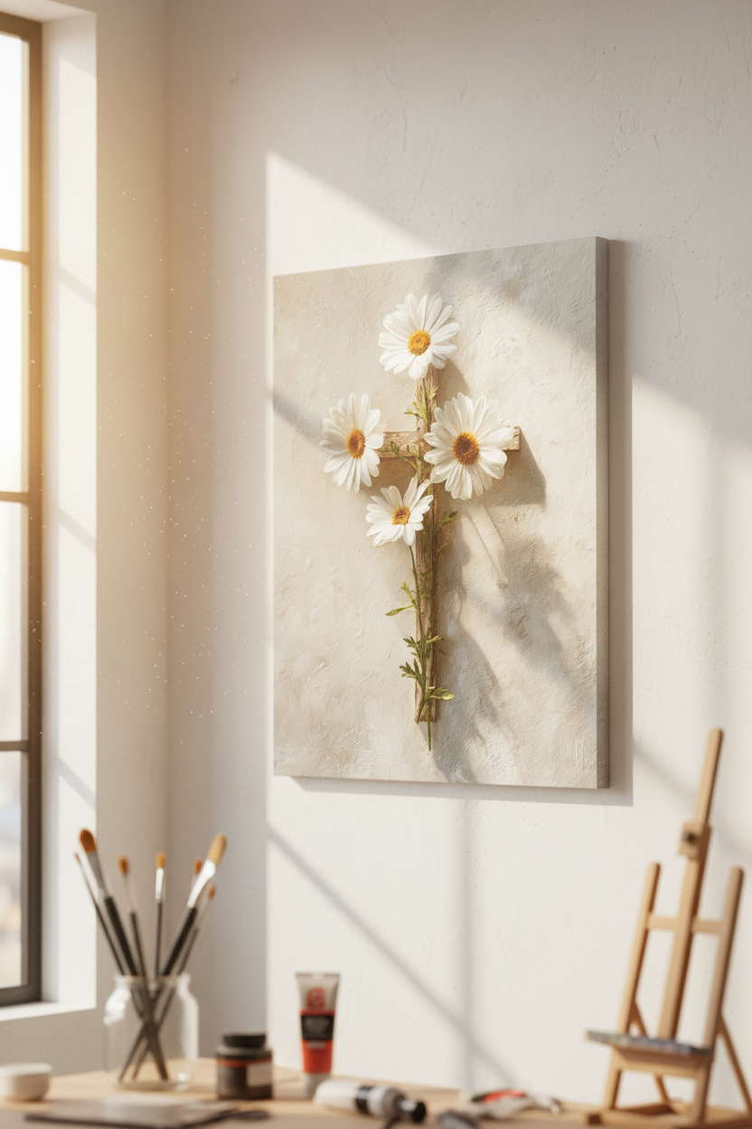 Grace in Bloom – Floral Cross Christian Canvas Wall Art