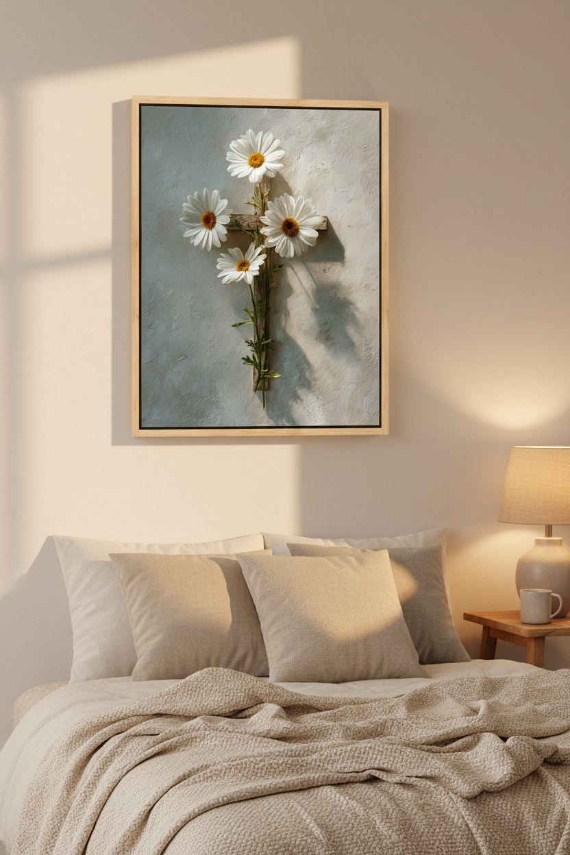 Grace in Bloom – Floral Cross Christian Canvas Wall Art