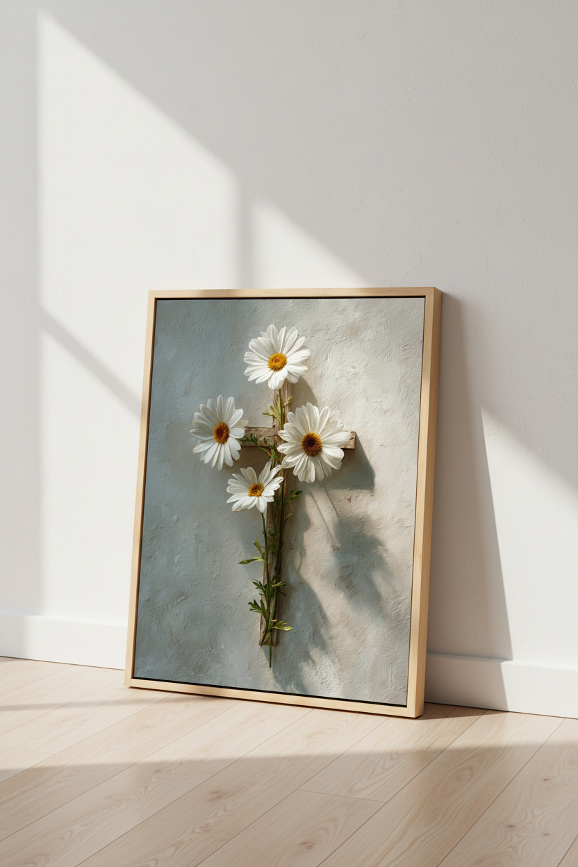 Grace in Bloom – Floral Cross Christian Canvas Wall Art