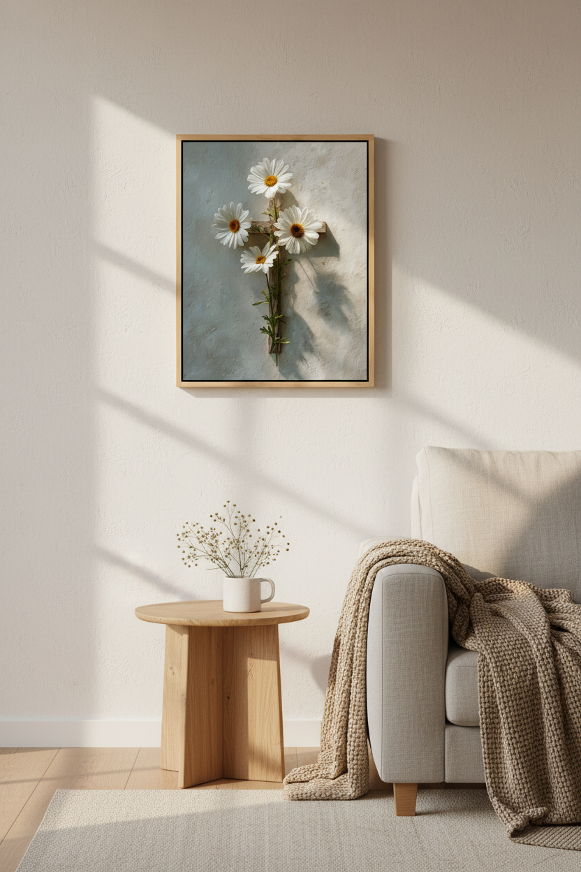 Grace in Bloom – Floral Cross Christian Canvas Wall Art
