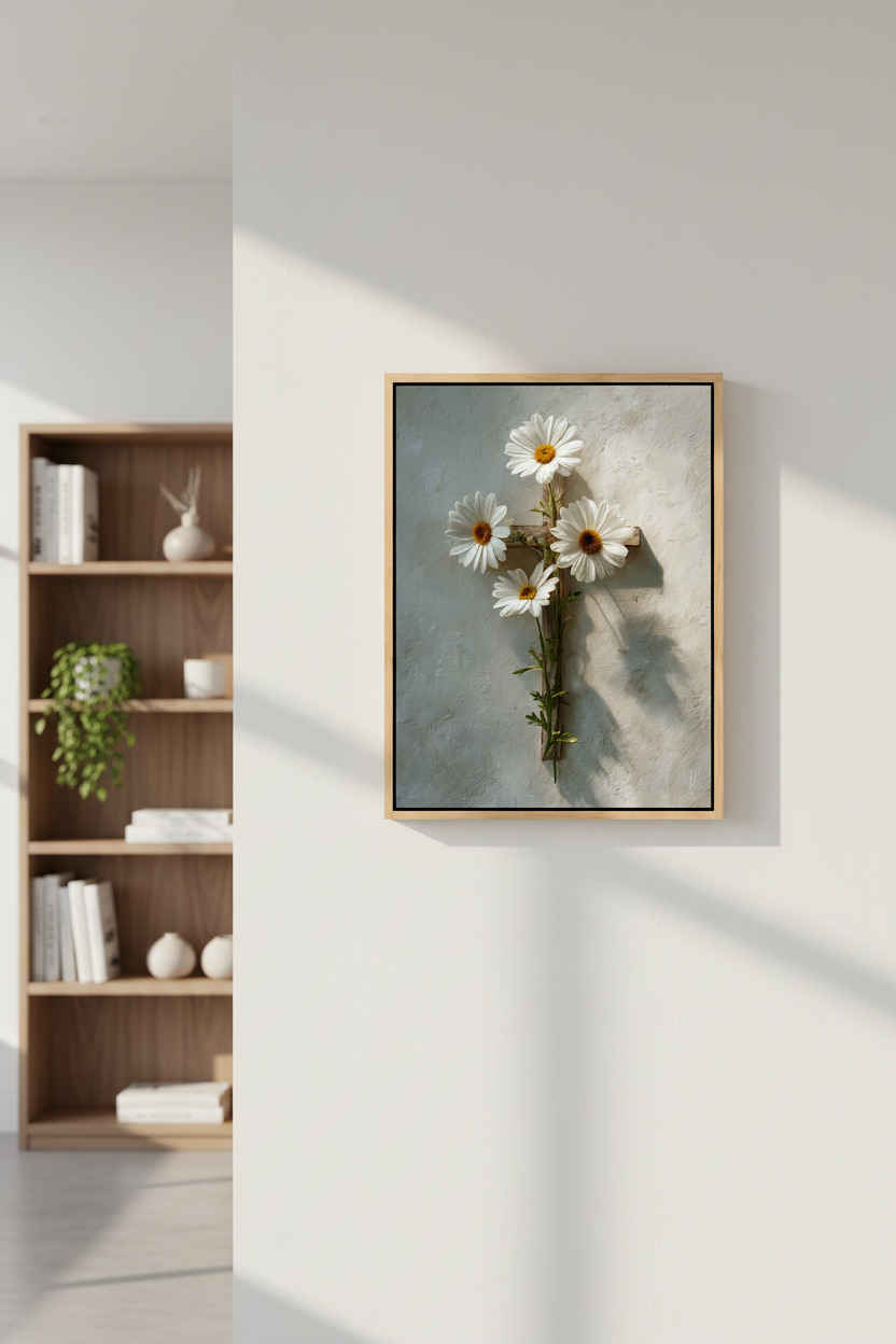 Grace in Bloom – Floral Cross Christian Canvas Wall Art