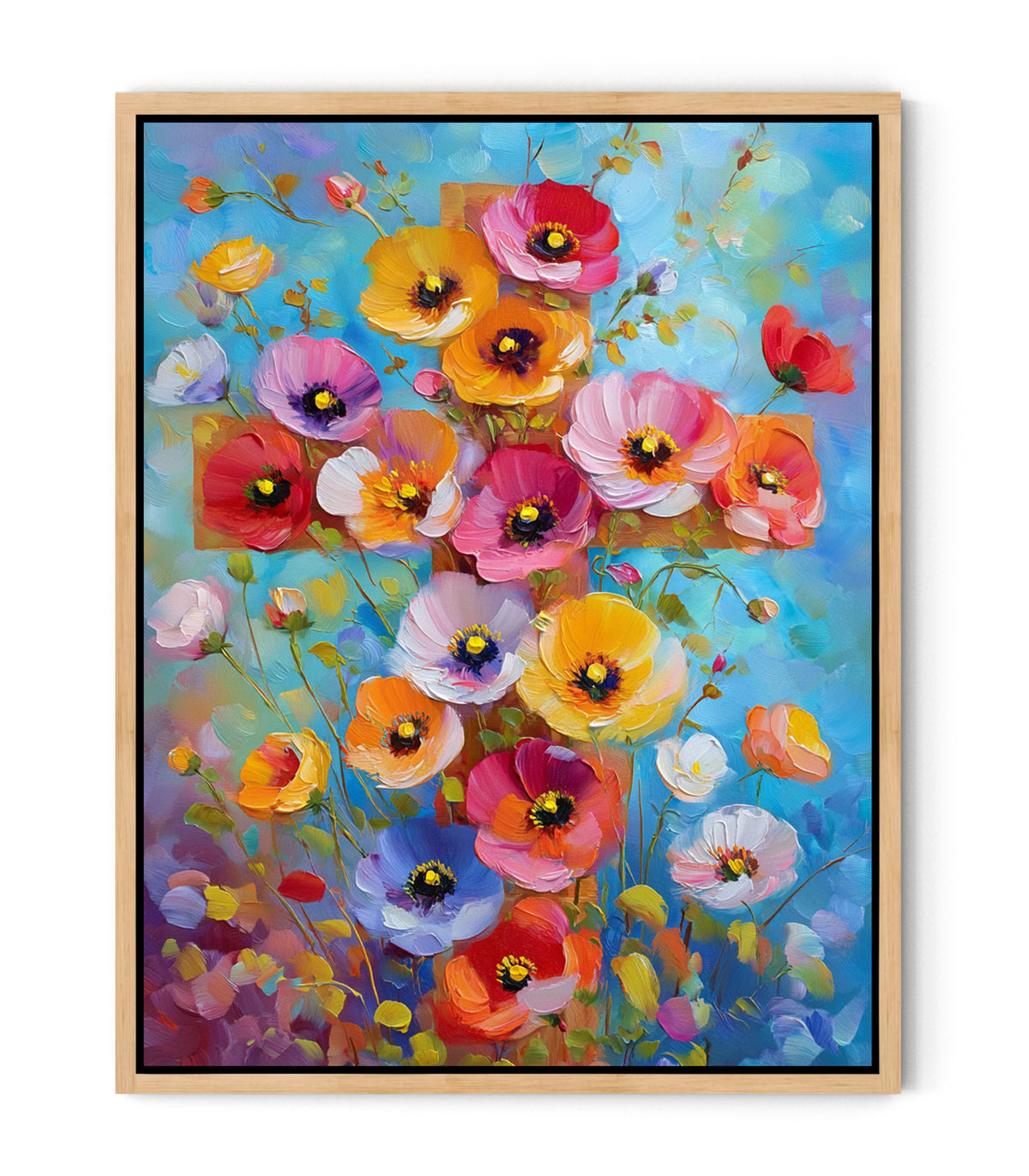 Blossoms of Faith – Colorful Floral Cross Christian Canvas Wall Art