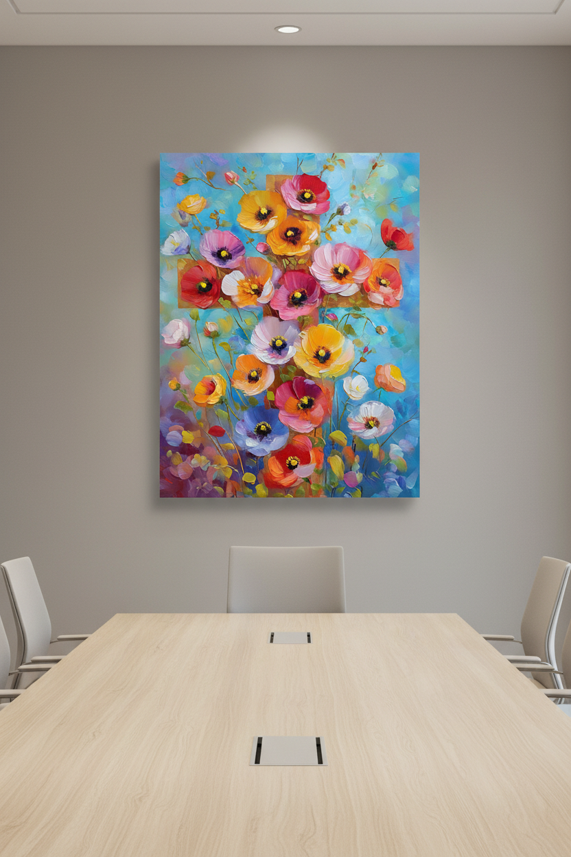 Blossoms of Faith – Colorful Floral Cross Christian Canvas Wall Art