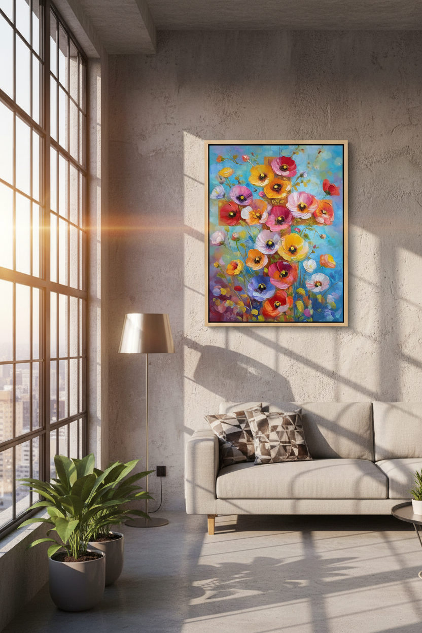 Blossoms of Faith – Colorful Floral Cross Christian Canvas Wall Art