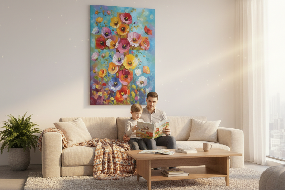 Blossoms of Faith – Colorful Floral Cross Christian Canvas Wall Art