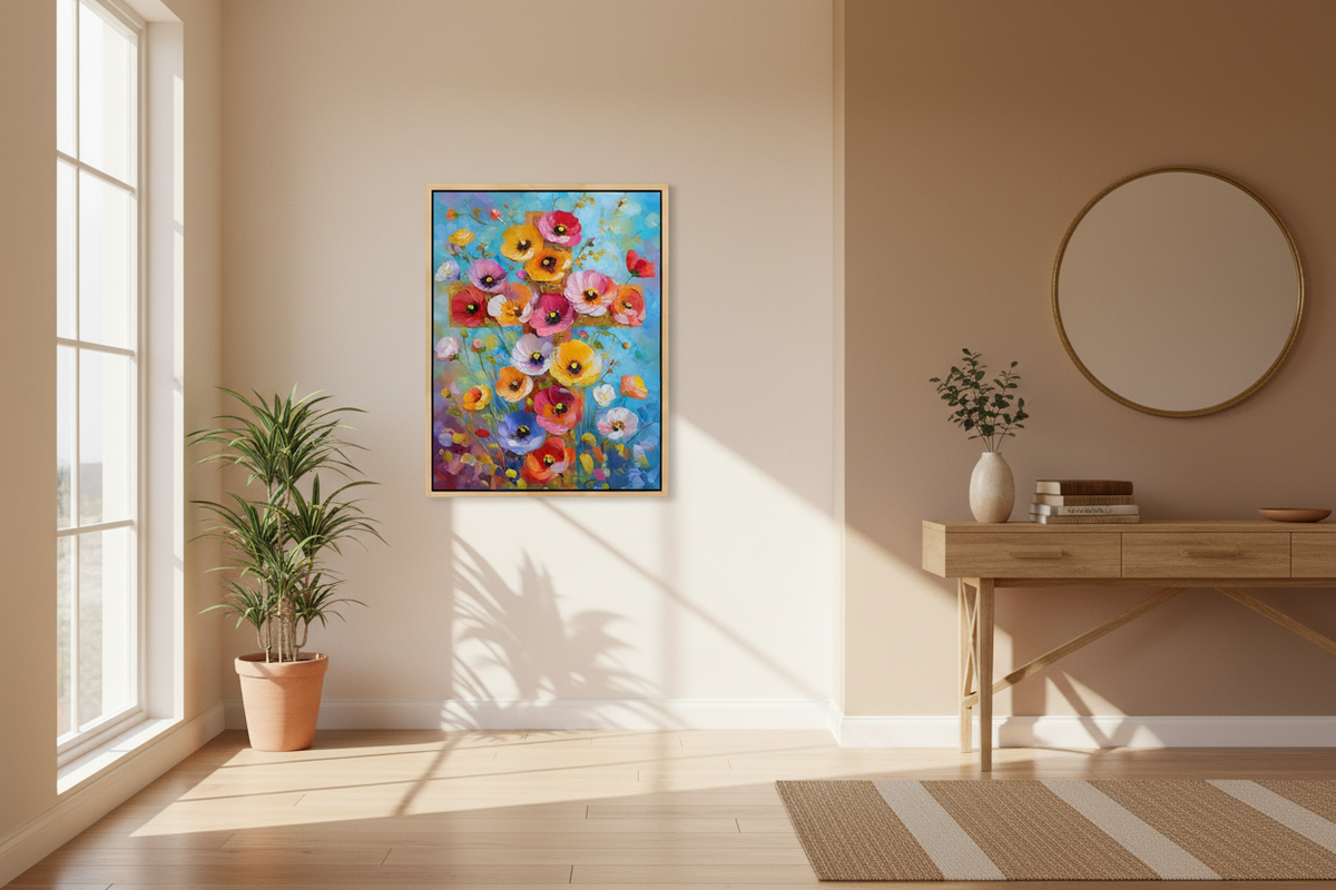 Blossoms of Faith – Colorful Floral Cross Christian Canvas Wall Art
