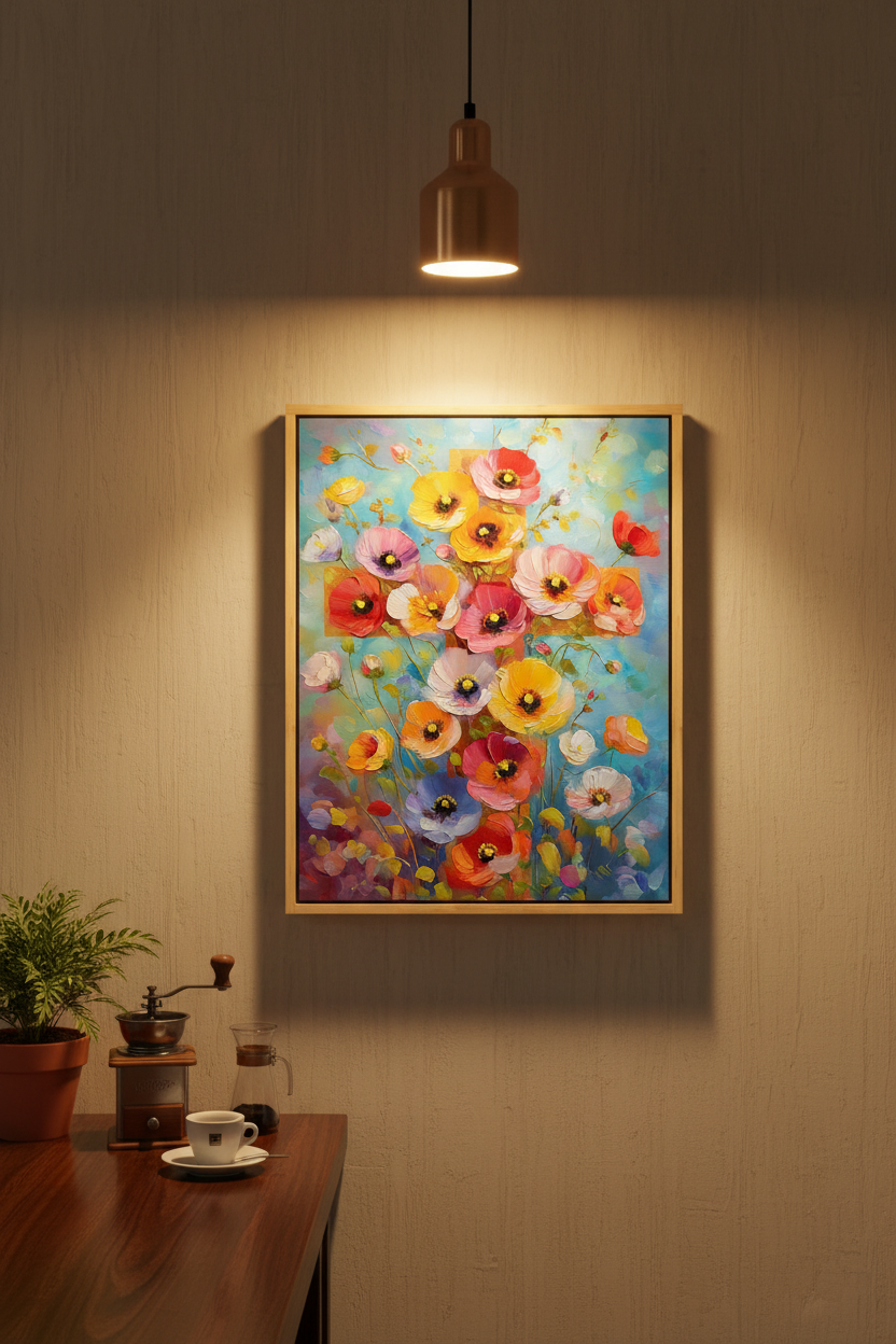 Blossoms of Faith – Colorful Floral Cross Christian Canvas Wall Art