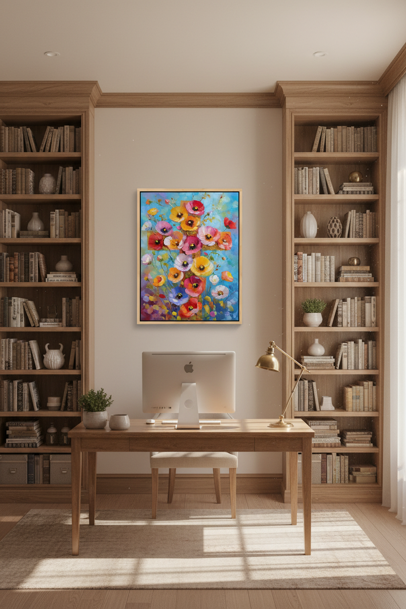 Blossoms of Faith – Colorful Floral Cross Christian Canvas Wall Art
