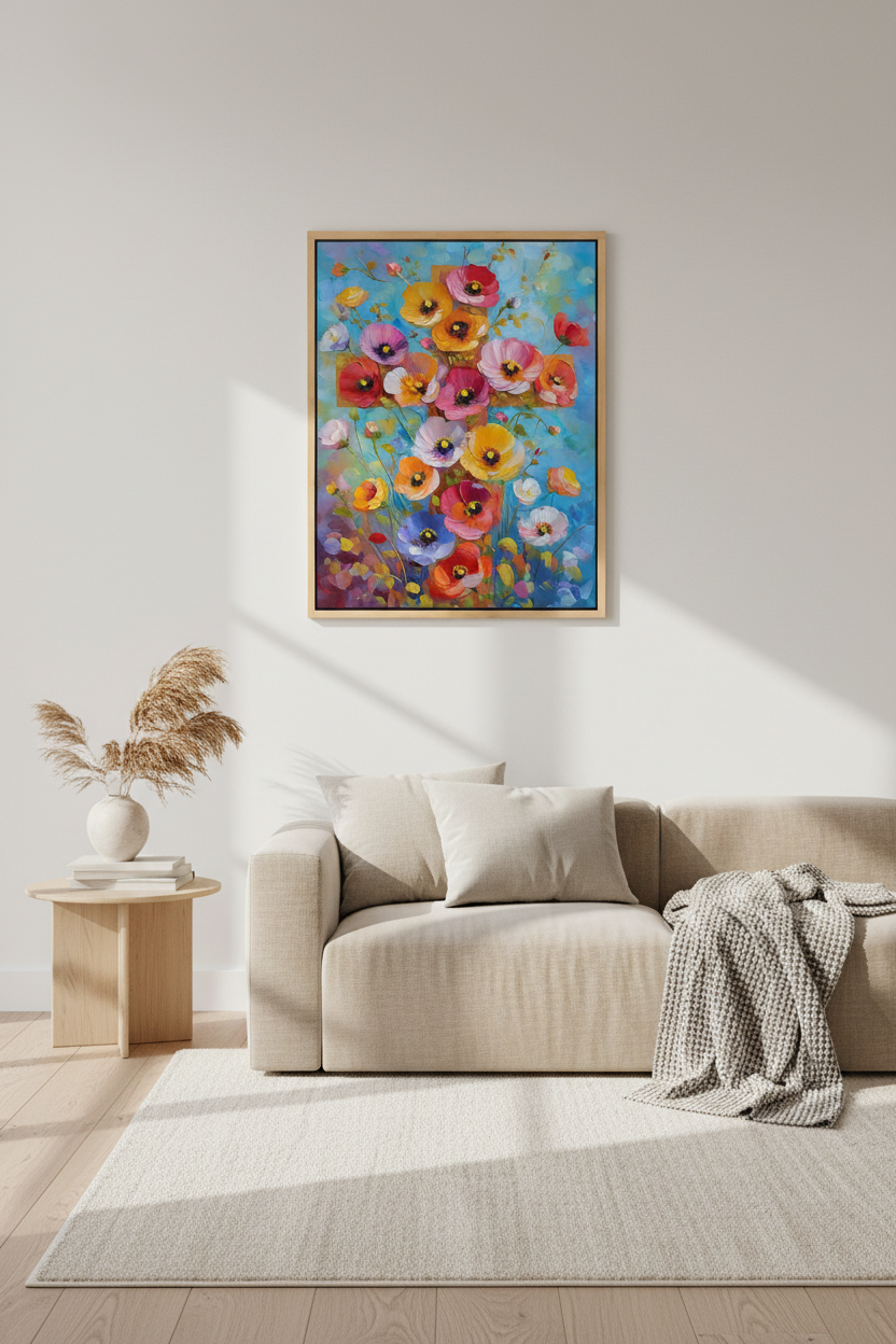 Blossoms of Faith – Colorful Floral Cross Christian Canvas Wall Art