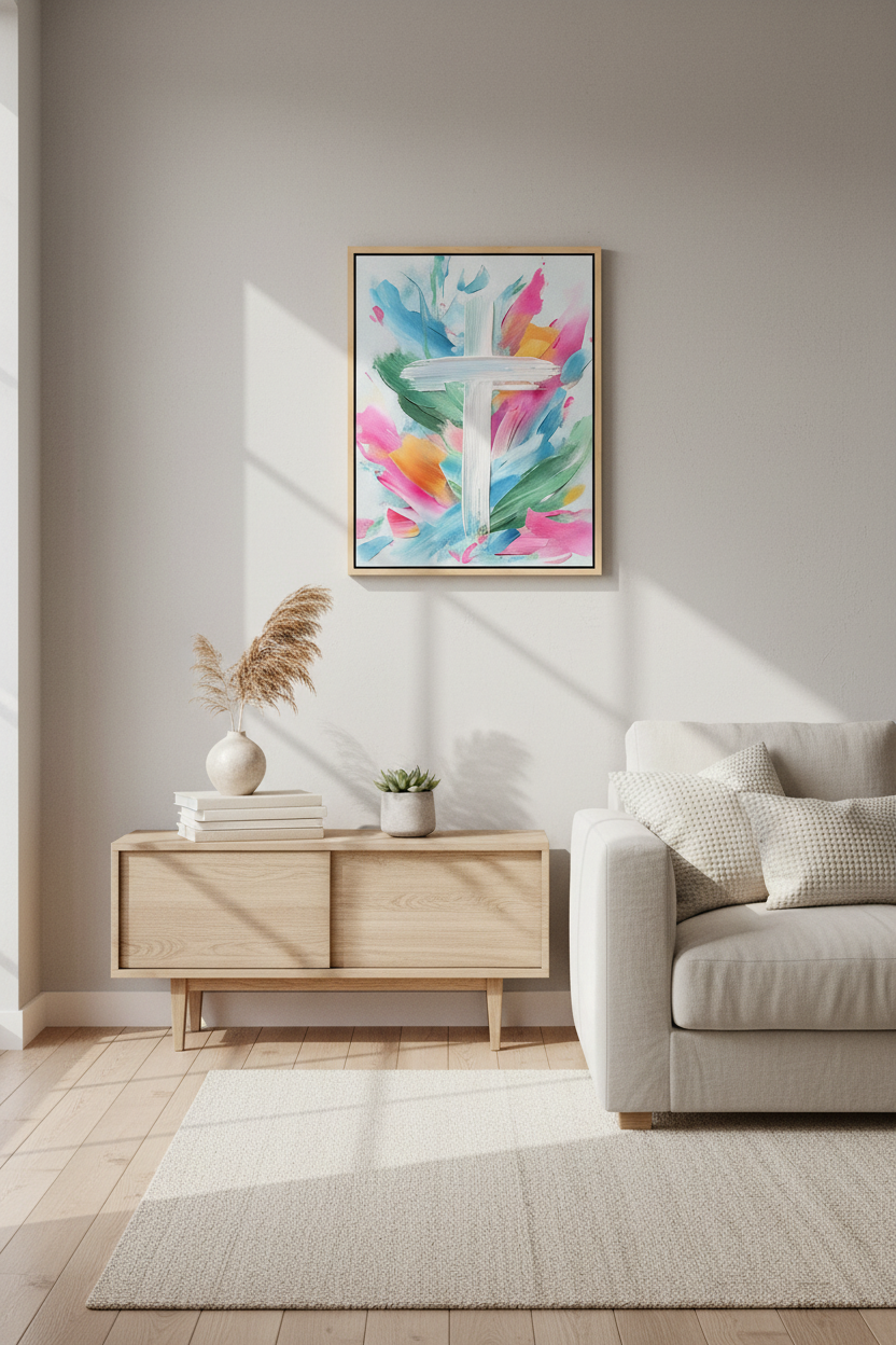 Colors of Grace – Colorful Abstract Cross Christian Wall Art