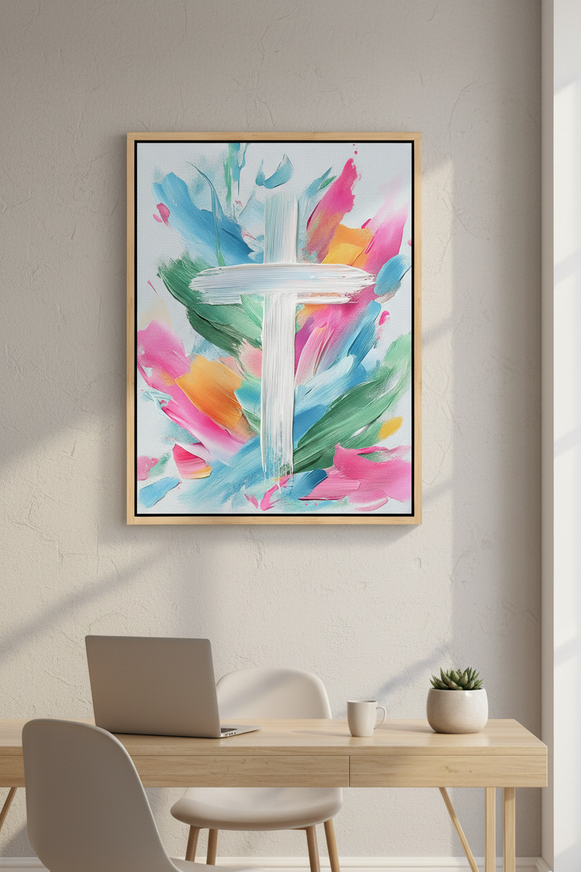 Colors of Grace – Colorful Abstract Cross Christian Wall Art
