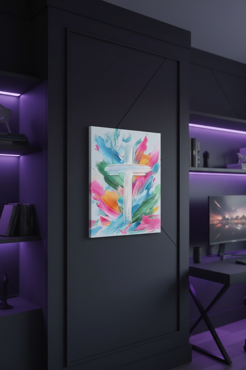 Colors of Grace – Colorful Abstract Cross Christian Wall Art