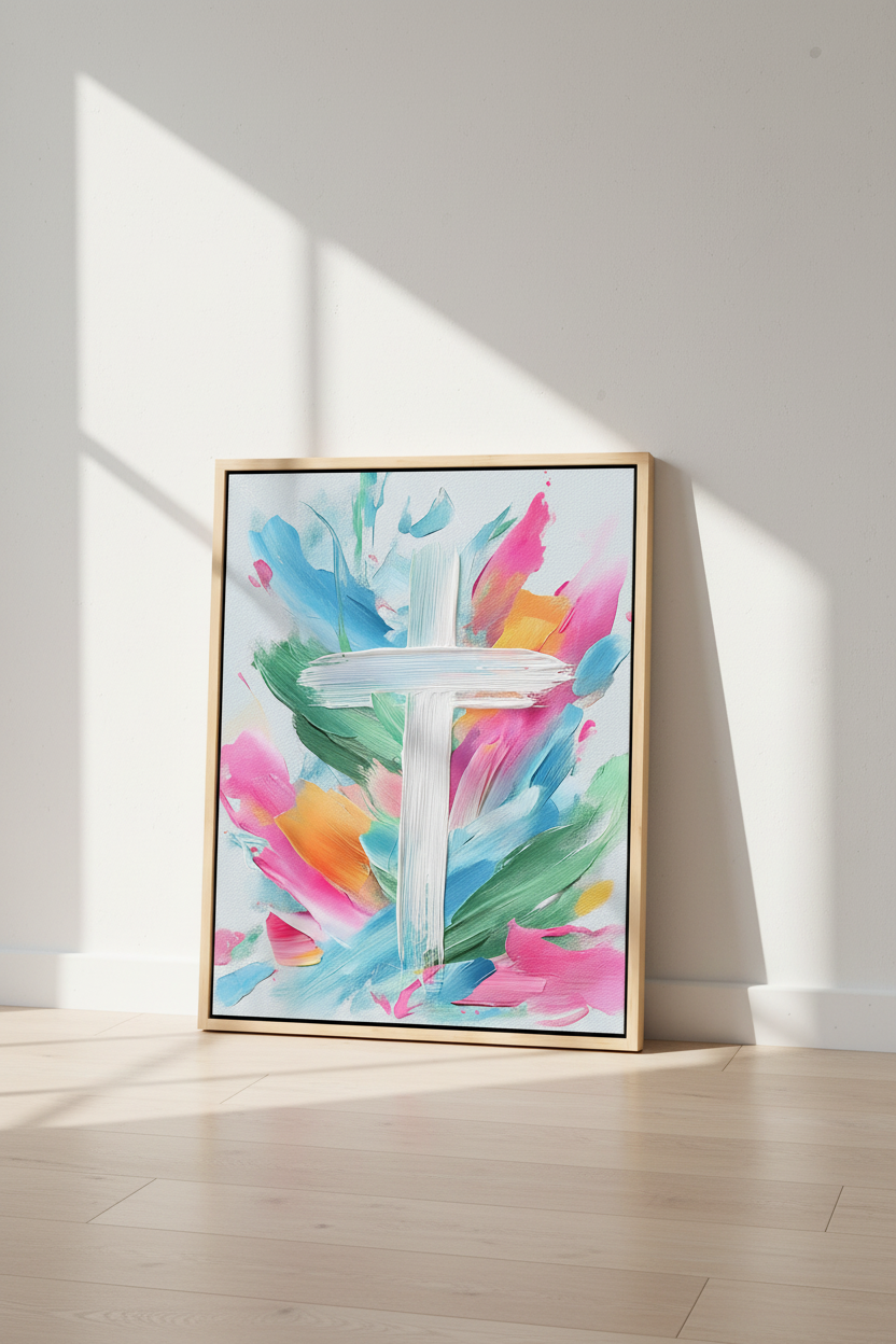 Colors of Grace – Colorful Abstract Cross Christian Wall Art