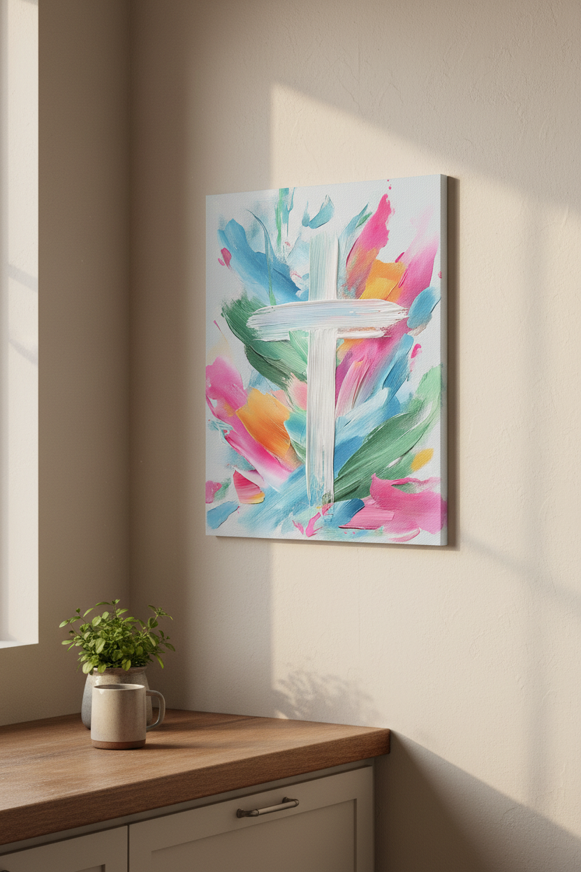 Colors of Grace – Colorful Abstract Cross Christian Wall Art