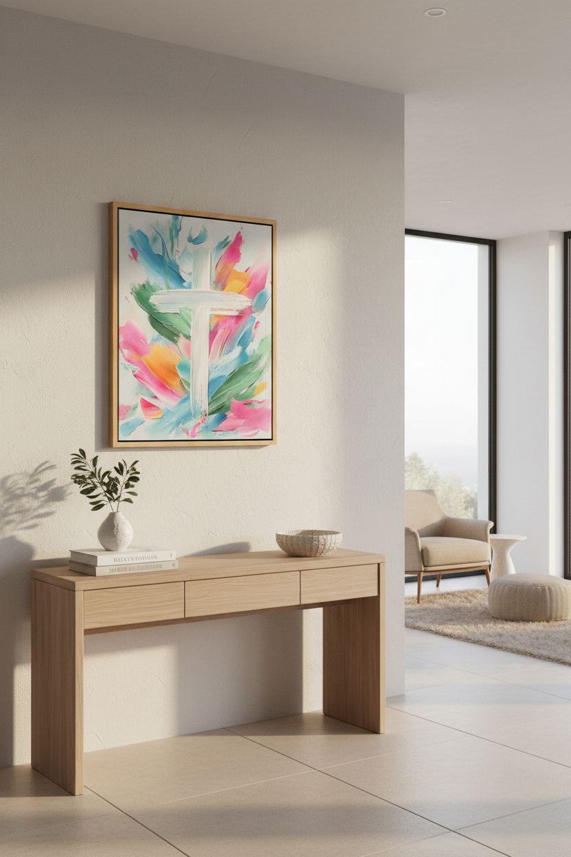 Colors of Grace – Colorful Abstract Cross Christian Wall Art