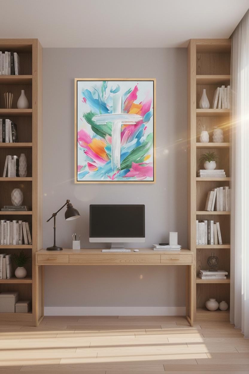 Colors of Grace – Colorful Abstract Cross Christian Wall Art
