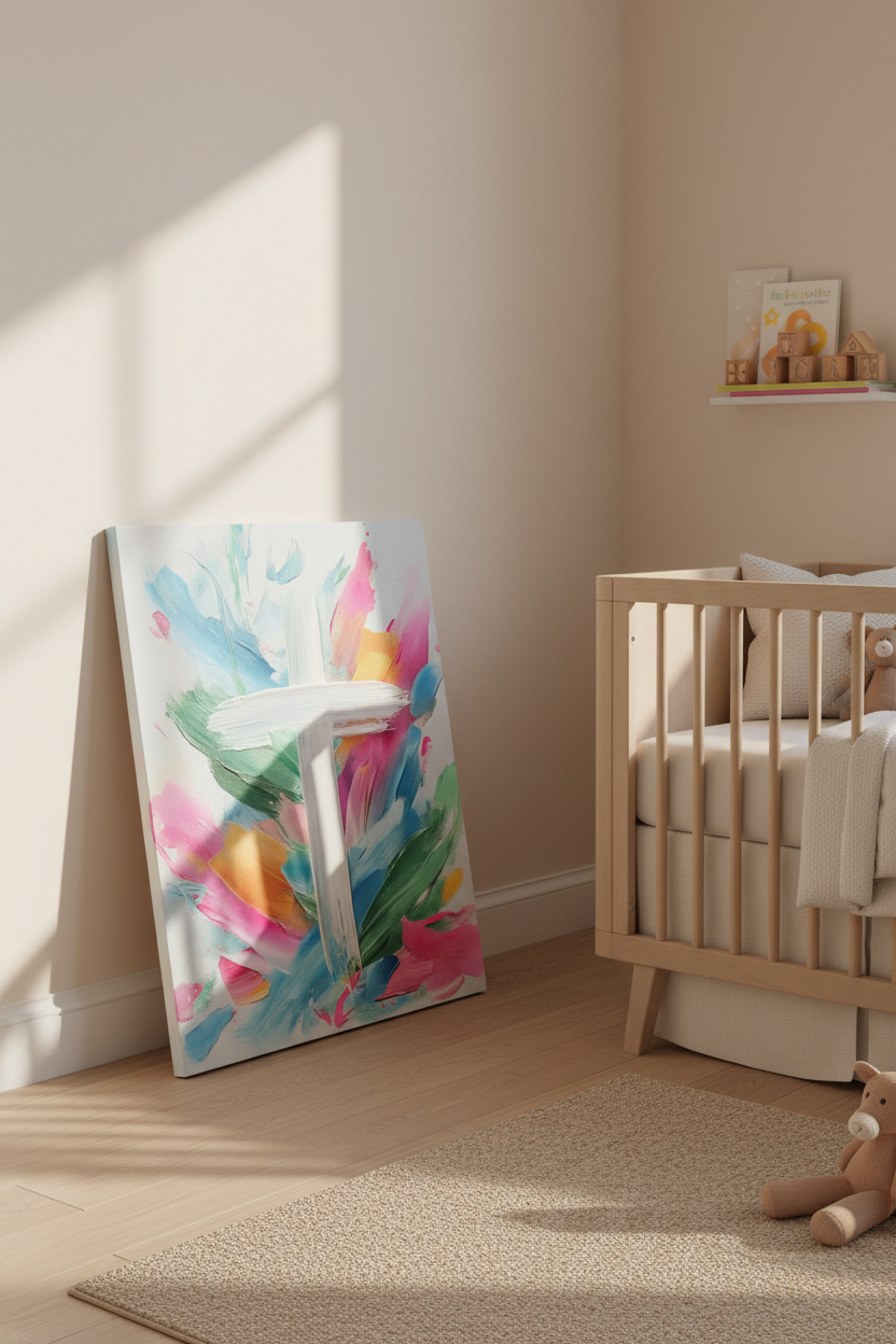 Colors of Grace – Colorful Abstract Cross Christian Wall Art