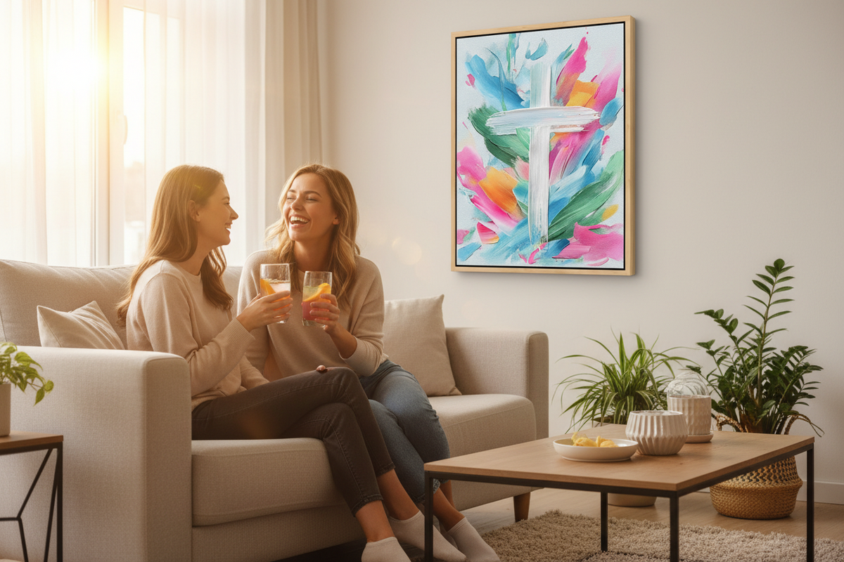 Colors of Grace – Colorful Abstract Cross Christian Wall Art