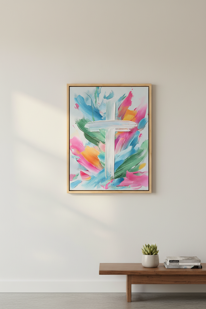 Colors of Grace – Colorful Abstract Cross Christian Wall Art