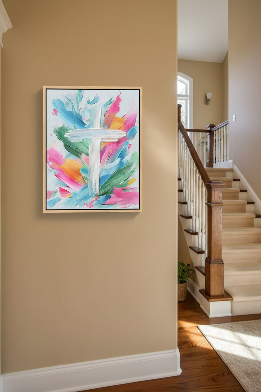 Colors of Grace – Colorful Abstract Cross Christian Wall Art