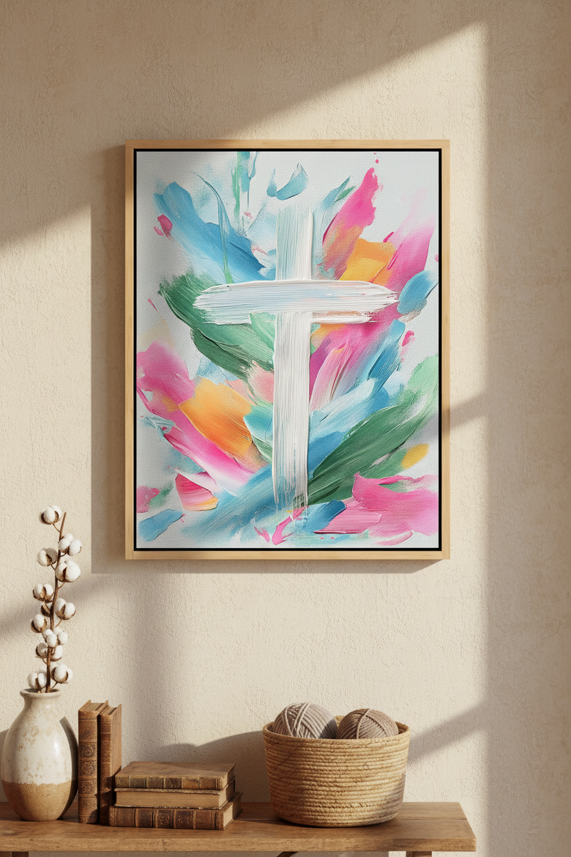 Colors of Grace – Colorful Abstract Cross Christian Wall Art