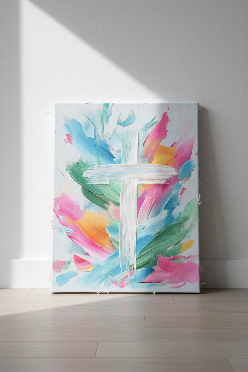 Colors of Grace – Colorful Abstract Cross Christian Wall Art