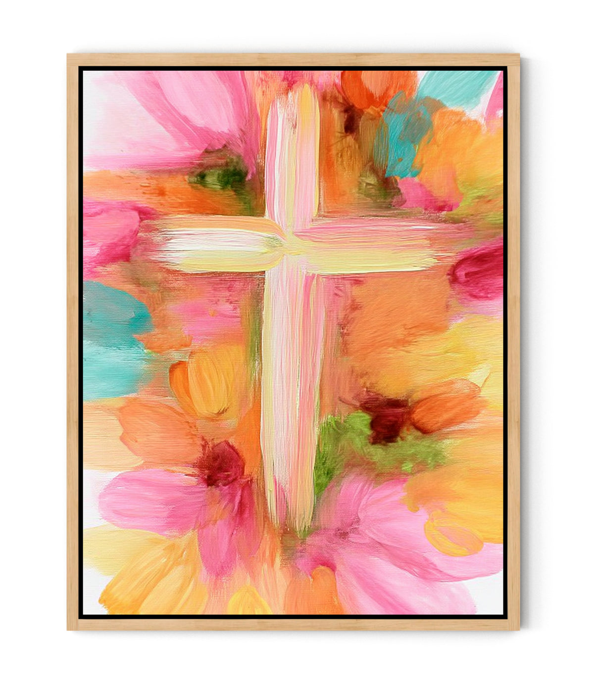 Grace in Bloom – Pastel Abstract Cross Christian Wall Art
