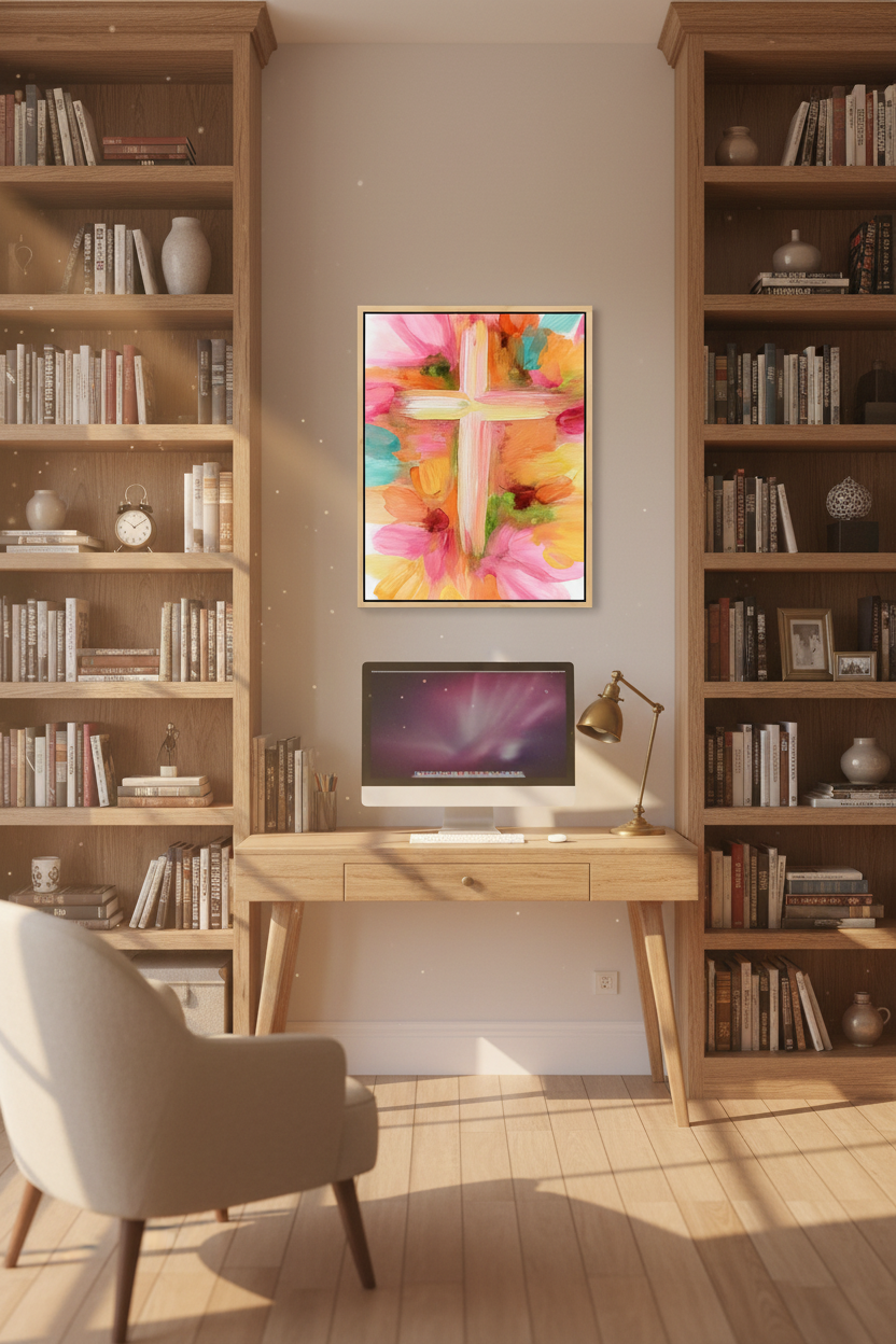 Grace in Bloom – Pastel Abstract Cross Christian Wall Art