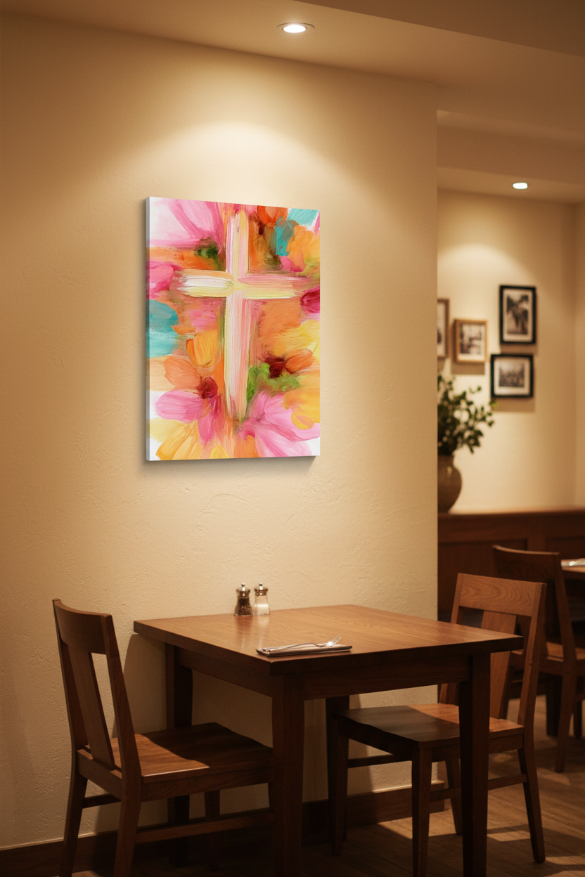 Grace in Bloom – Pastel Abstract Cross Christian Wall Art