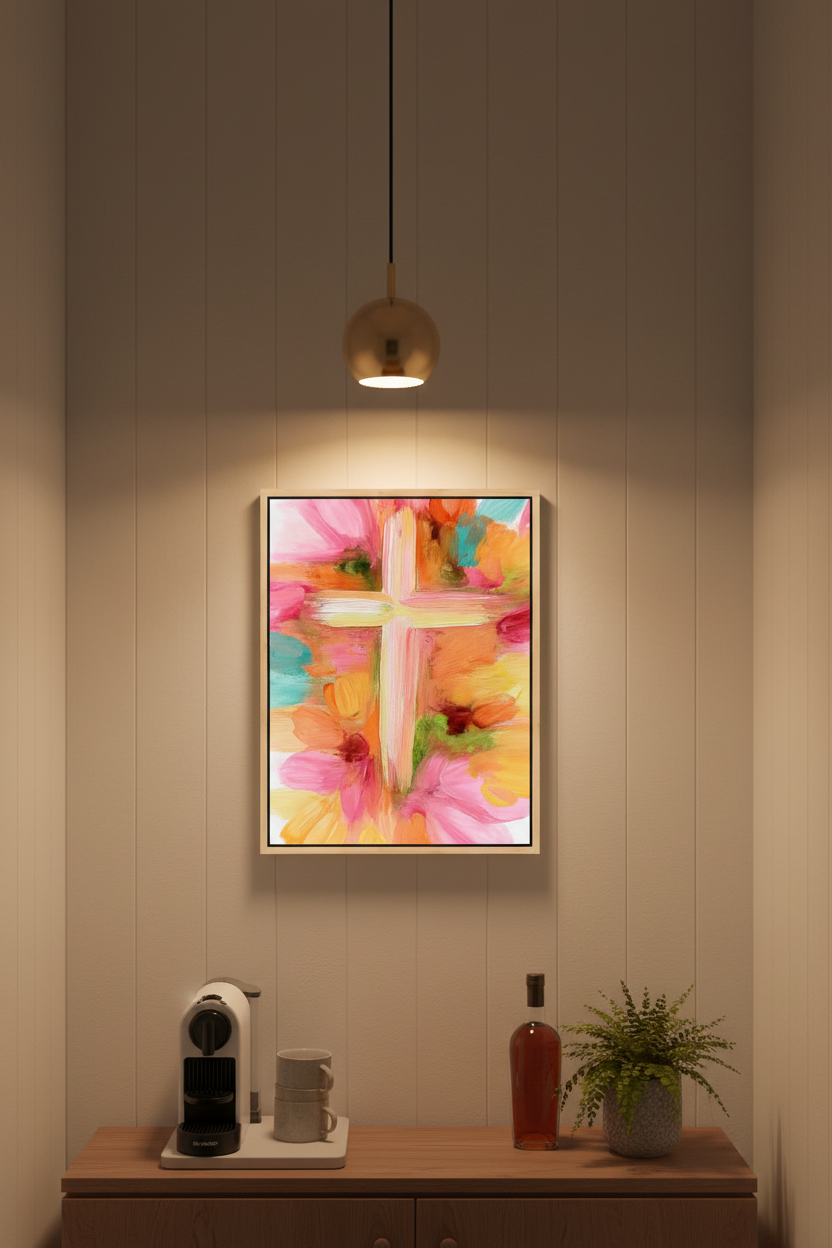 Grace in Bloom – Pastel Abstract Cross Christian Wall Art