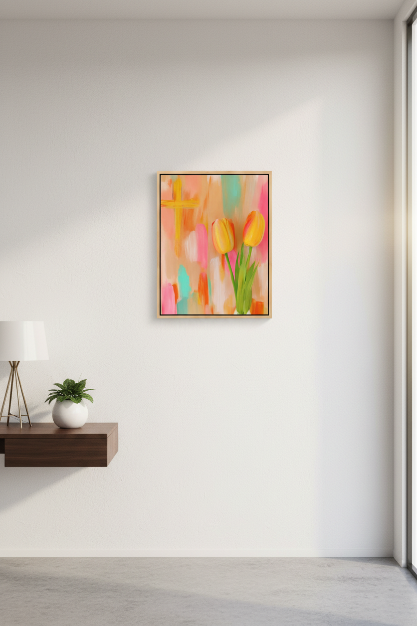Tulips of Grace – Floral Cross Christian Wall Art