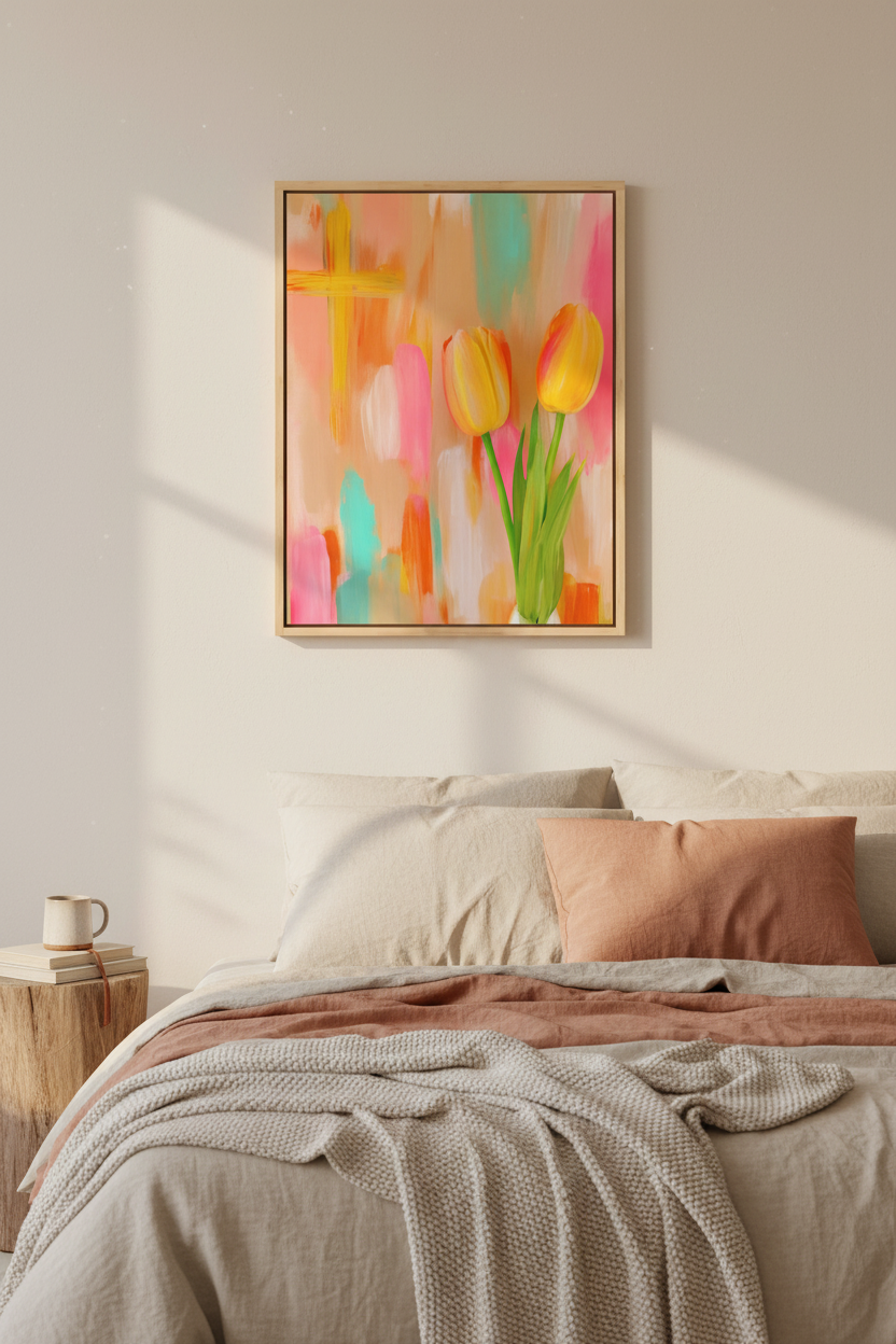 Tulips of Grace – Floral Cross Christian Wall Art