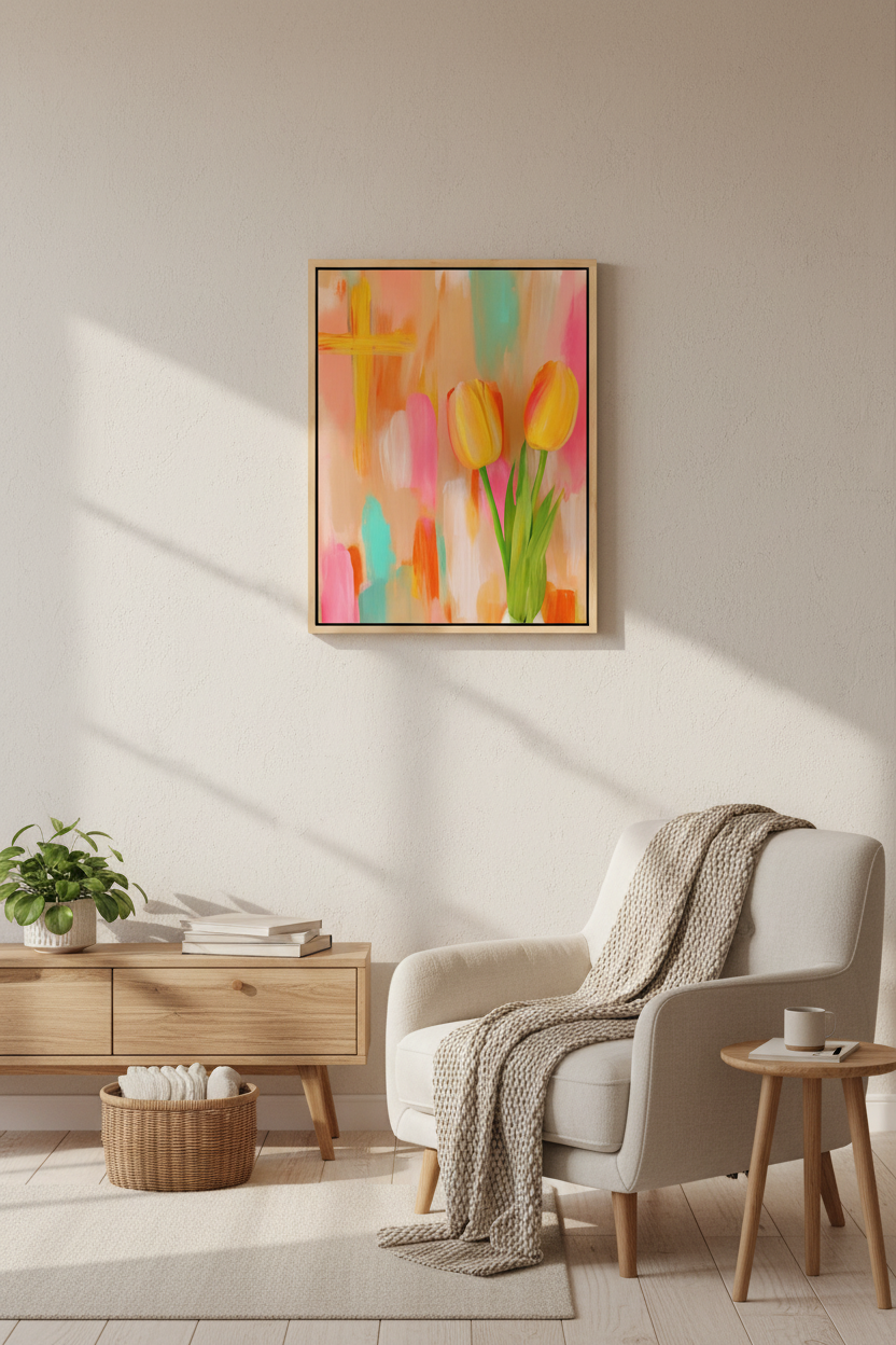 Tulips of Grace – Floral Cross Christian Wall Art