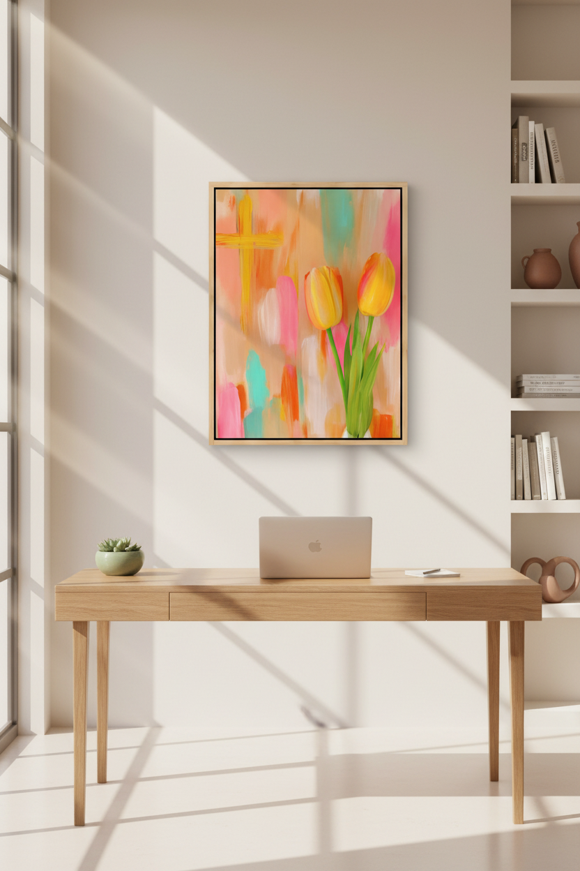 Tulips of Grace – Floral Cross Christian Wall Art