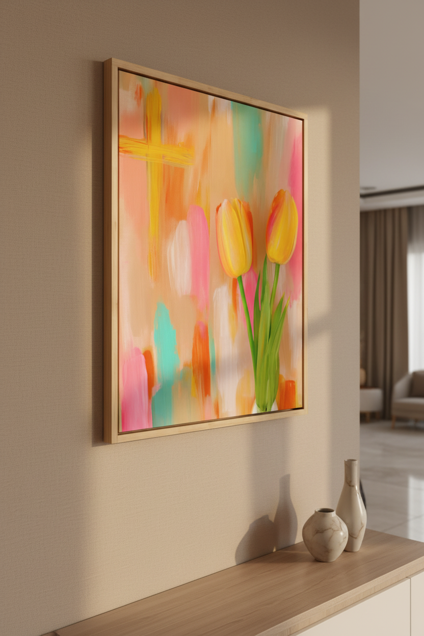 Tulips of Grace – Floral Cross Christian Wall Art
