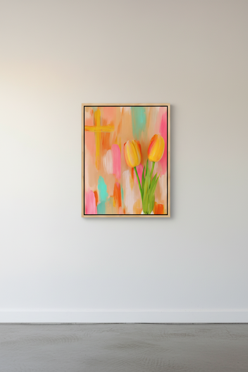 Tulips of Grace – Floral Cross Christian Wall Art