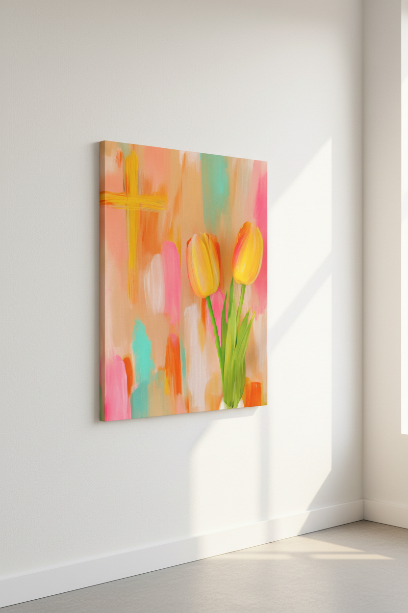 Tulips of Grace – Floral Cross Christian Wall Art