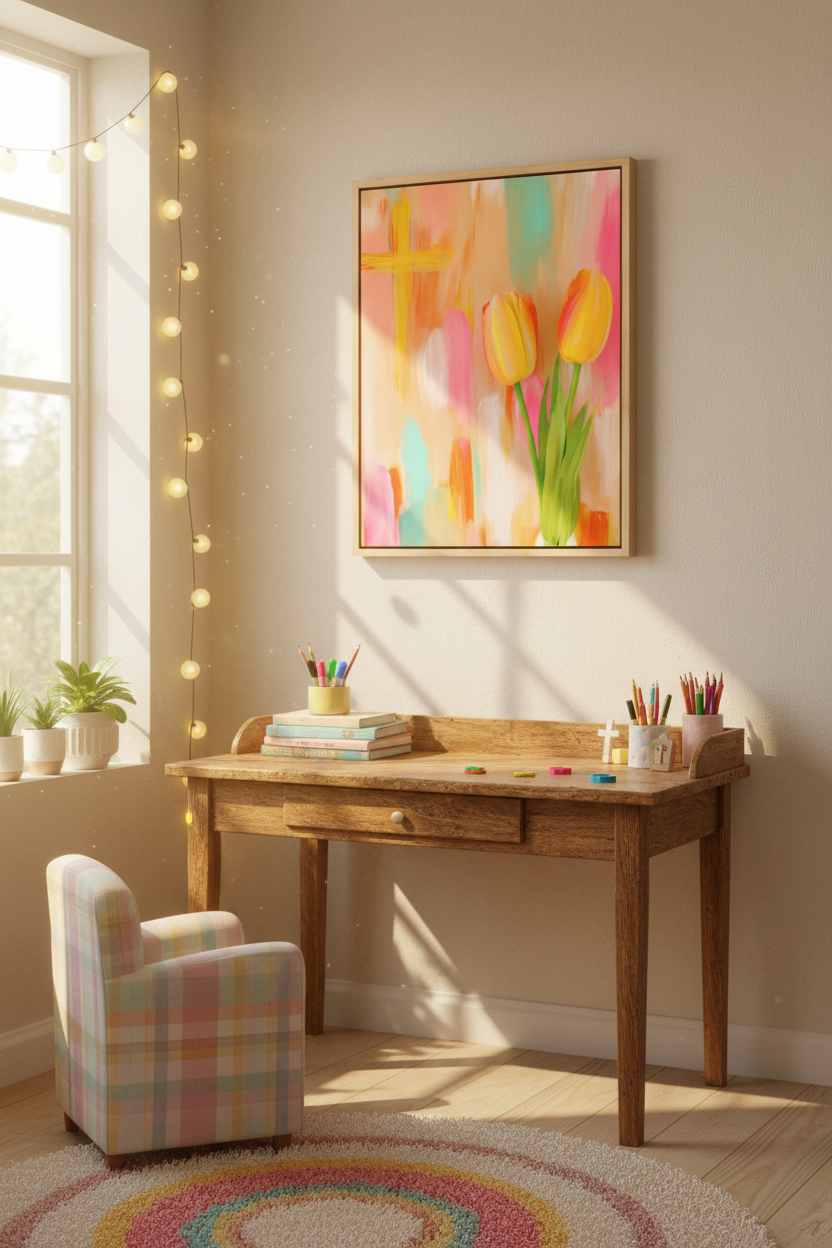 Tulips of Grace – Floral Cross Christian Wall Art