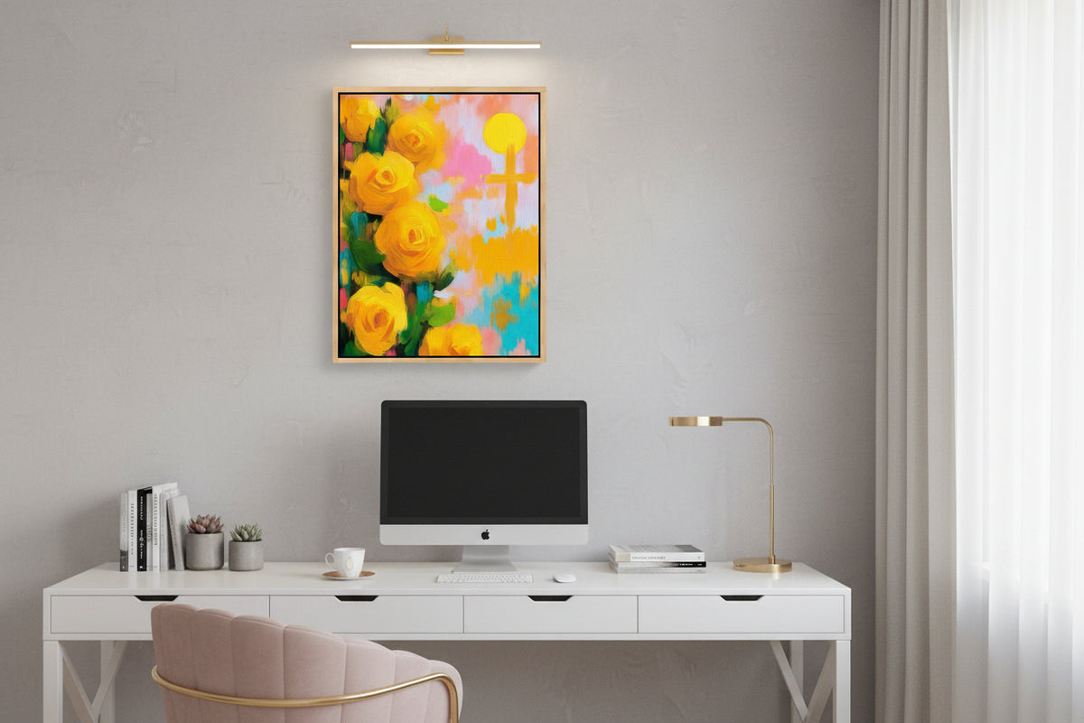 Golden Promise – Yellow Roses & Cross Christian Wall Art