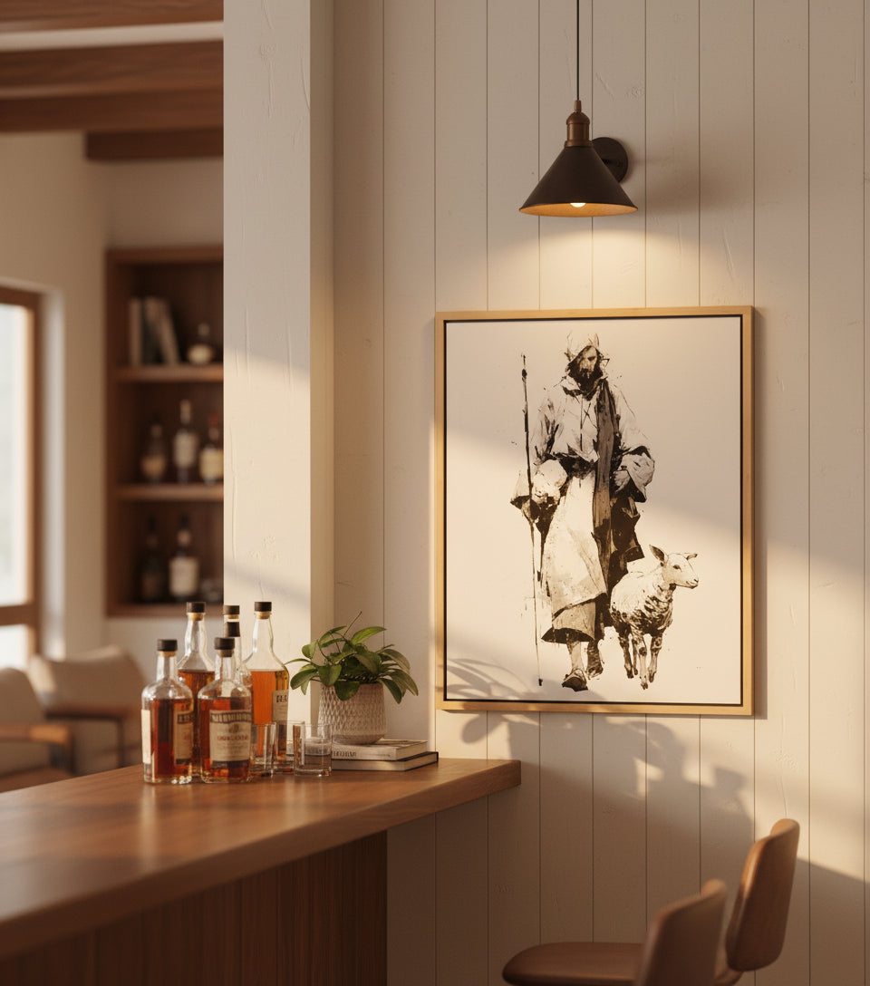 Jesus in White Robe with Staff and Lamb – Yoji Shinkawa Inspired Art