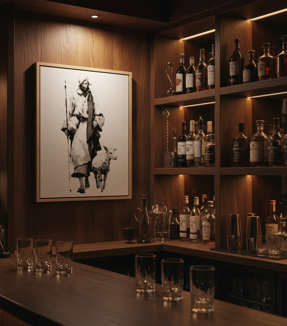 Jesus in White Robe with Staff and Lamb – Yoji Shinkawa Inspired Art