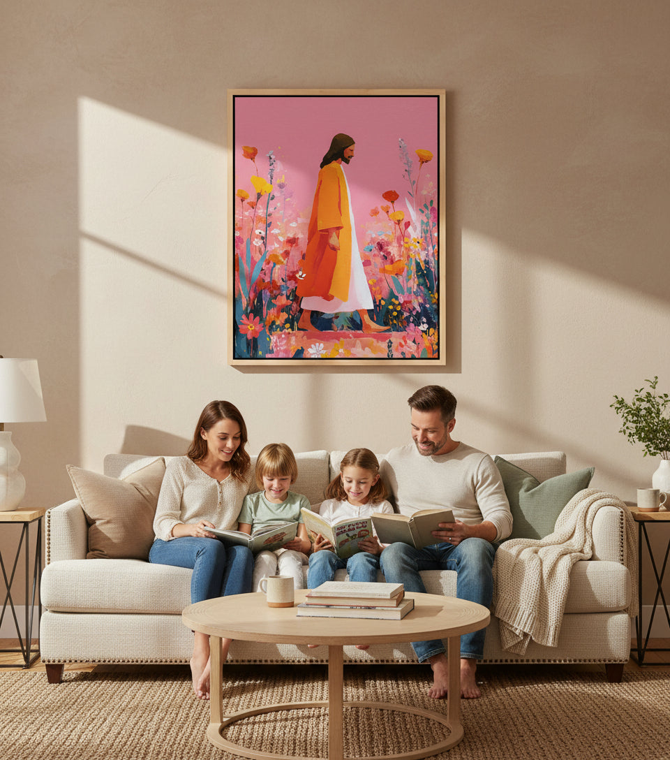 Jesus walk in sea of blooming flower | Jesus Canvas