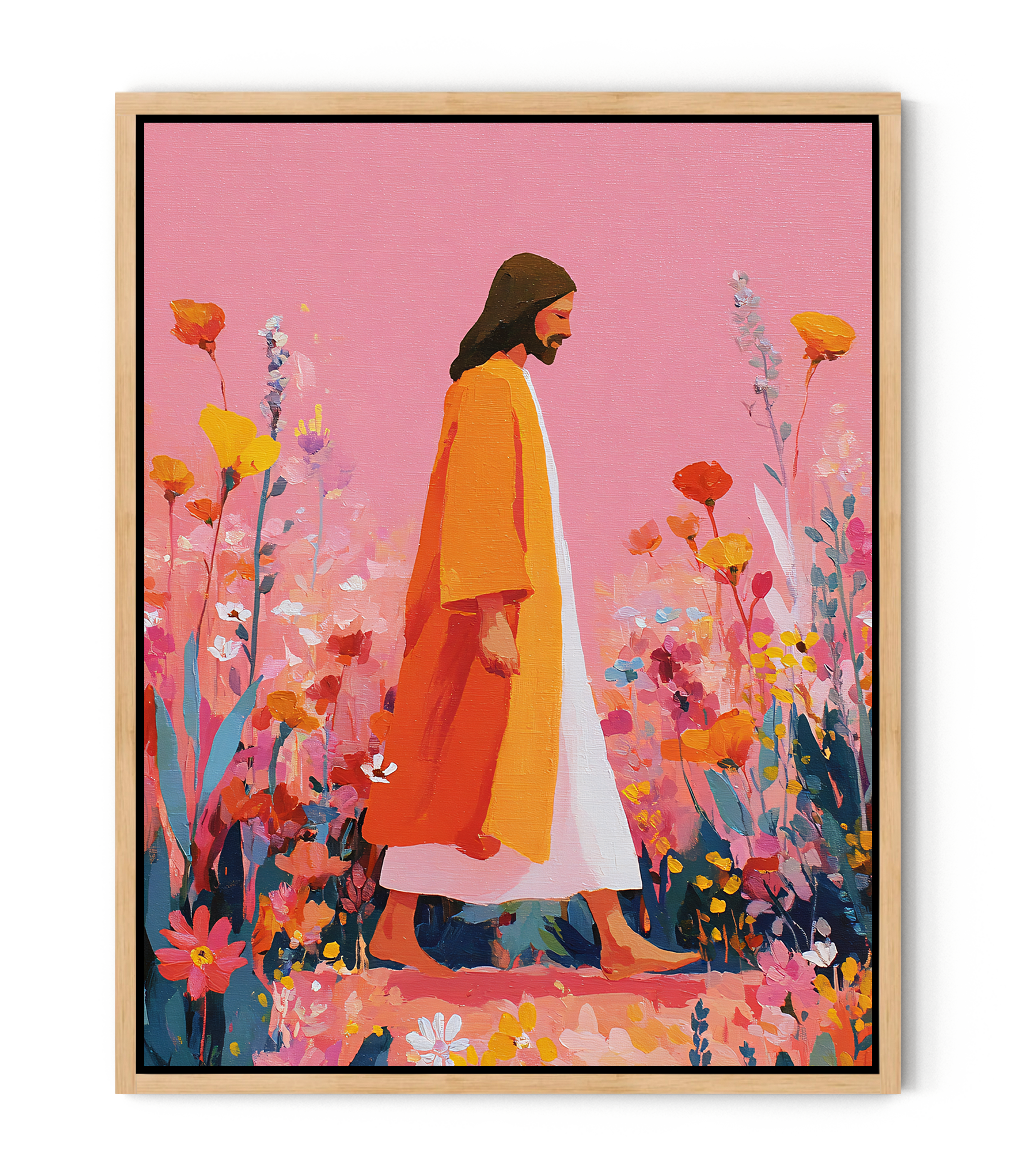 Jesus walk in sea of blooming flower | Jesus Canvas