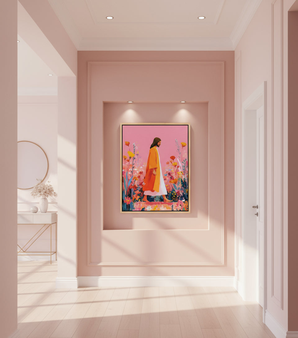 Jesus walk in sea of blooming flower | Jesus Canvas