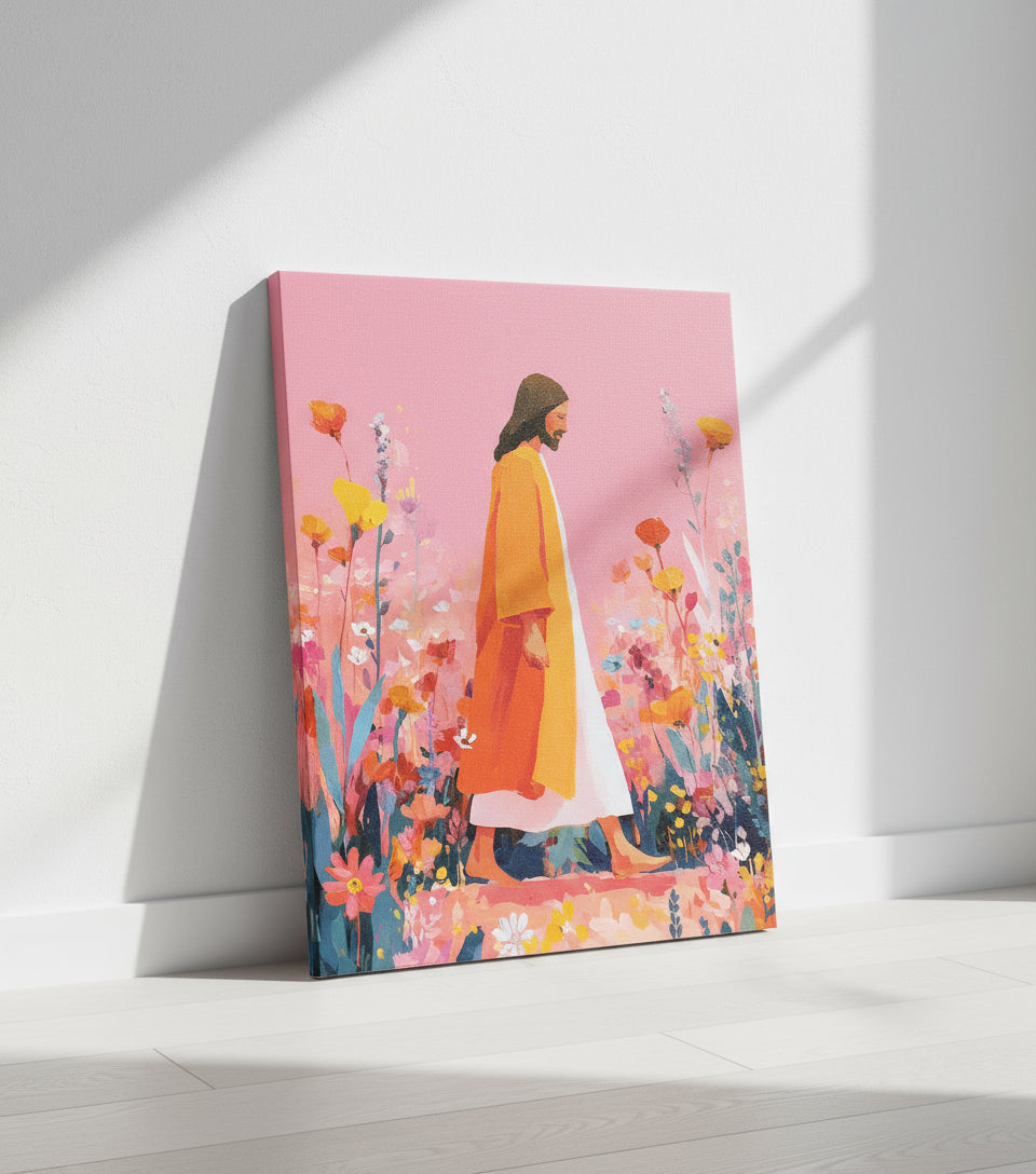 Jesus walk in sea of blooming flower | Jesus Canvas