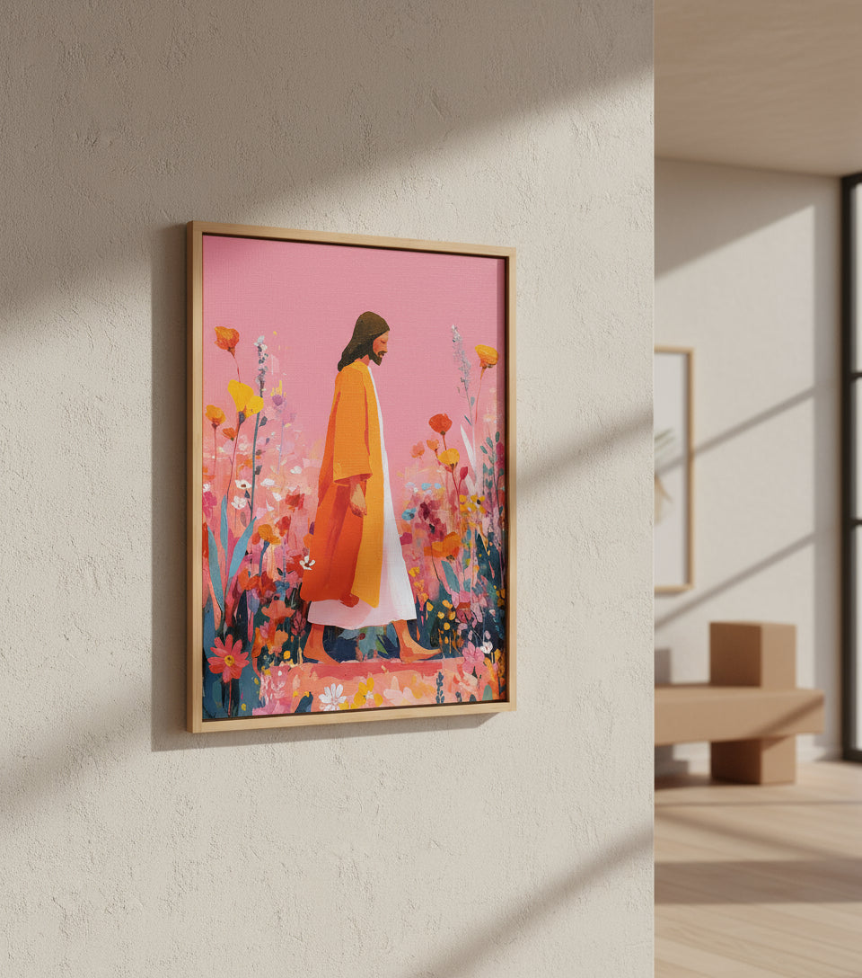 Jesus walk in sea of blooming flower | Jesus Canvas